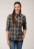 Roper Womens Long Sleeve Snap Black And Cream Plaid Western Shirt - Roper - Flyclothing LLC