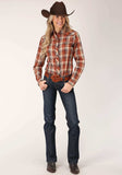 Roper Womens Long Sleeve Snap Rust Brown And Cream Plaid Western Shirt - Roper - Flyclothing LLC