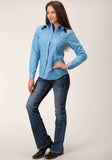 Roper Womens Long Sleeve Snap Solid Broadcloth Heritage Blue Western Shirt - Roper - Flyclothing LLC