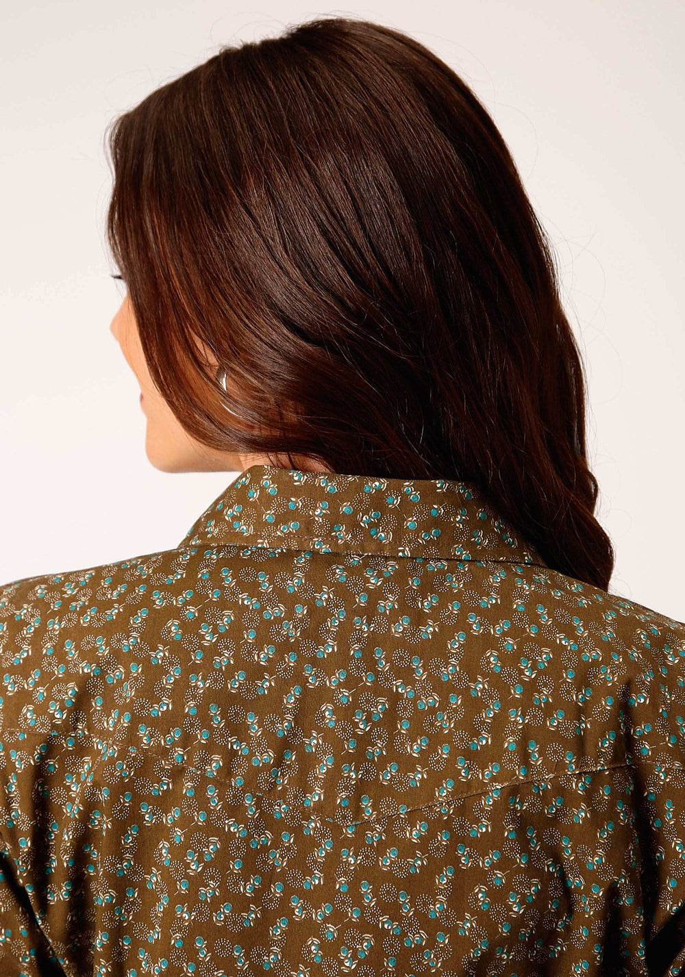 Roper Womens Long Sleeve Snap Brown Turquoise And Cream Mini Floral Print Western Shirt - Roper - Flyclothing LLC