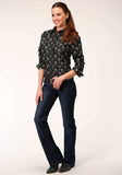 Roper Womens Long Sleeve Snap Black And Cream Floral Print Western Shirt - Roper - Flyclothing LLC