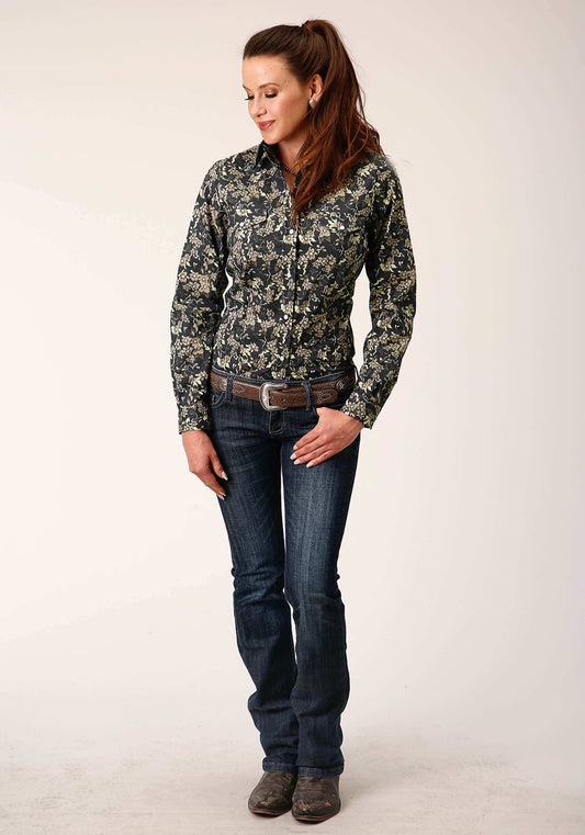 Roper Womens Long Sleeve Snap Vintage Dark Floral Print Western Shirt - Roper - Flyclothing LLC