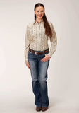 Roper Womens Long Sleeve Snap Cream And Brown Wallpaper Stripe Western Shirt - Roper - Flyclothing LLC
