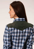 Roper Womens Long Sleeve Snap Navy Blue Grey And White Plaid Western Shirt - Roper - Flyclothing LLC