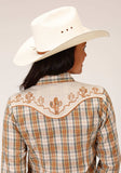 Roper Womens Long Sleeve Snap Khaki Forest Green And Cream Plaid Western Shirt - Roper - Flyclothing LLC