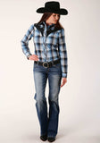 Roper Womens Long Sleeve Snap Light Blue And Navy Plaid Western Shirt - Roper - Flyclothing LLC