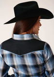 Roper Womens Long Sleeve Snap Light Blue And Navy Plaid Western Shirt - Roper - Flyclothing LLC