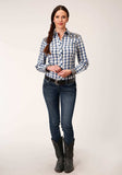 Roper Womens Long Sleeve Snap Royal Black And Cream Plaid Western Shirt - Roper - Flyclothing LLC