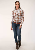 Roper Womens Long Sleeve Snap Butterscotch Light Blue Cream Plaid Western Shirt - Roper - Flyclothing LLC