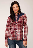 Roper Womens Long Sleeve Snap Red Navy And Cream Small Plaid Scale Western Shirt - Roper - Flyclothing LLC