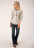 Roper WOMENS LONG SLEEVE SNAP CR BROWN GREEN LRG SCALE PLAID WESTERN SHIRT - Roper - Flyclothing LLC