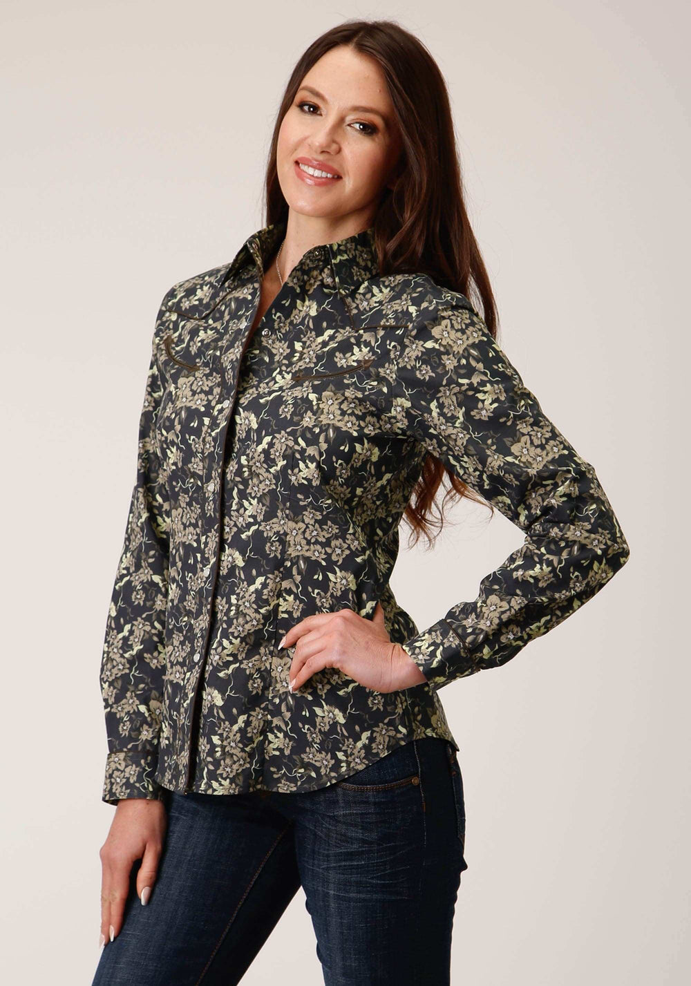 Roper Womens Long Sleeve Snap Vintage Dark Floral Print Western Shirt - Roper - Flyclothing LLC
