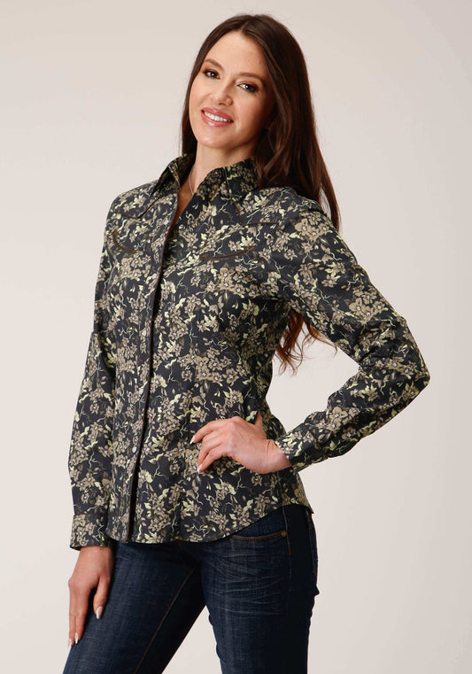 Roper Womens Long Sleeve Snap Vintage Dark Floral Print Western Shirt - Roper - Flyclothing LLC