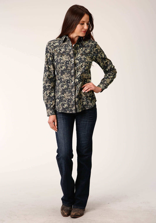 Roper Womens Long Sleeve Snap Vintage Dark Floral Print Western Shirt - Roper - Flyclothing LLC