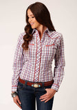 Roper Womens Long Sleeve Snap Cream Red Orange Navy Plaid Western Shirt - Roper - Flyclothing LLC