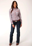 Roper Womens Long Sleeve Snap Cream Red Orange Navy Plaid Western Shirt - Roper - Flyclothing LLC