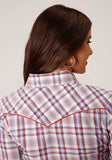 Roper Womens Long Sleeve Snap Cream Red Orange Navy Plaid Western Shirt - Roper - Flyclothing LLC