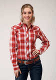 Roper Womens Long Sleeve Snap Orange Red And White Windowpane Western Shirt - Roper - Flyclothing LLC