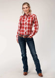Roper Womens Long Sleeve Snap Orange Red And White Windowpane Western Shirt - Roper - Flyclothing LLC