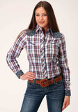 Roper Womens Long Sleeve Snap Wine Navy And White Plaid Western Shirt - Roper - Flyclothing LLC