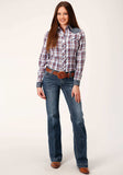 Roper Womens Long Sleeve Snap Wine Navy And White Plaid Western Shirt - Roper - Flyclothing LLC