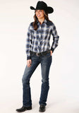 Roper Womens Long Sleeve Snap Navy Royal And White Plaid Western Shirt - Roper - Flyclothing LLC