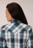 Roper Womens Long Sleeve Snap Peacock Blue Brown Black White Plaid Western Shirt - Roper - Flyclothing LLC