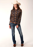 Roper Womens Long Sleeve Snap Navy And Brown Pliad Western Shirt - Roper - Flyclothing LLC