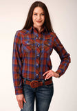 Roper Womens Long Sleeve Snap Wine And Peri Plaid Western Shirt - Roper - Flyclothing LLC