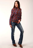 Roper Womens Long Sleeve Snap Wine And Peri Plaid Western Shirt - Roper - Flyclothing LLC