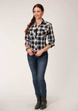 Roper Womens Long Sleeve Snap Black Charcoal And White Plaid Western Shirt - Roper - Flyclothing LLC