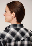 Roper Womens Long Sleeve Snap Black Charcoal And White Plaid Western Shirt - Roper - Flyclothing LLC