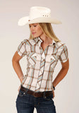 Roper Womens Short Sleeve Snap Cream Brown Green Lg Scale Plaid Western Shirt - Roper - Flyclothing LLC