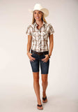 Roper Womens Short Sleeve Snap Cream Brown Green Lg Scale Plaid Western Shirt - Roper - Flyclothing LLC