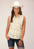 Roper Womens Sleeveless Snap Vintage Wheat Print Western Shirt - Roper - Flyclothing LLC