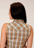Roper Womens Sleeveless Snap Khaki Forest Green Cream Plaid Western Shirt - Roper - Flyclothing LLC
