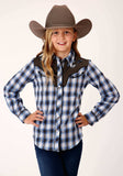 Roper Girls Long Sleeve Snap Navy Blue Grey White Plaid Western Shirt - Roper - Flyclothing LLC