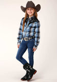 Roper Girls Long Sleeve Snap Light Blue And Navy Plaid Western Shirt - Roper - Flyclothing LLC