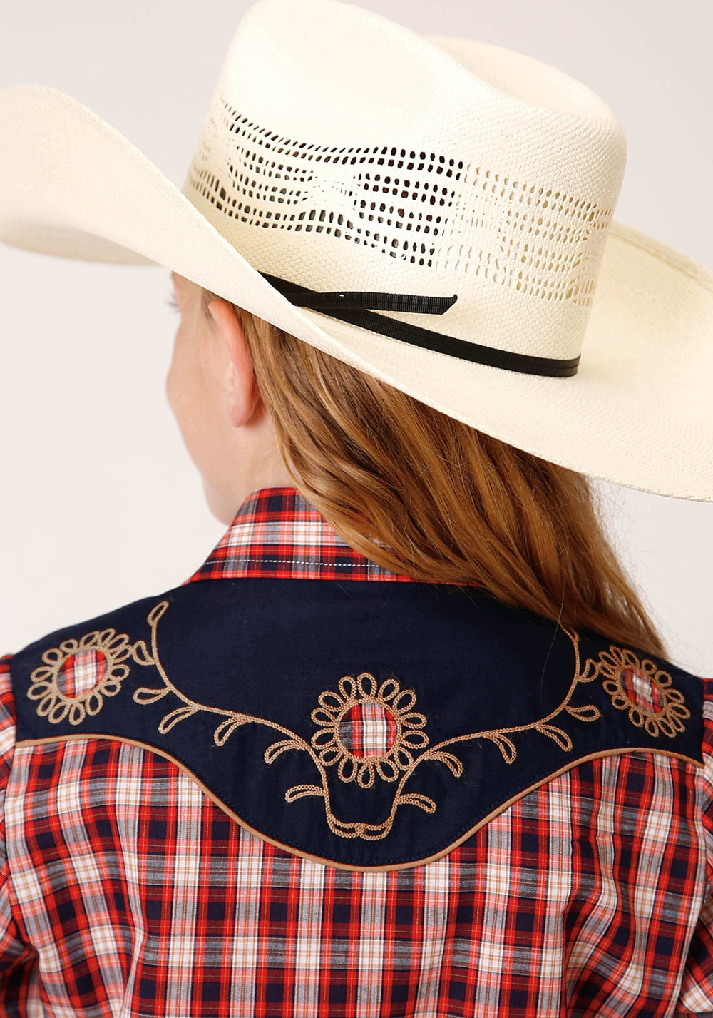 Roper Girls Long Sleeve Snap Red Navy And Cream Small Scale Plaid Western Shirt - Roper - Flyclothing LLC