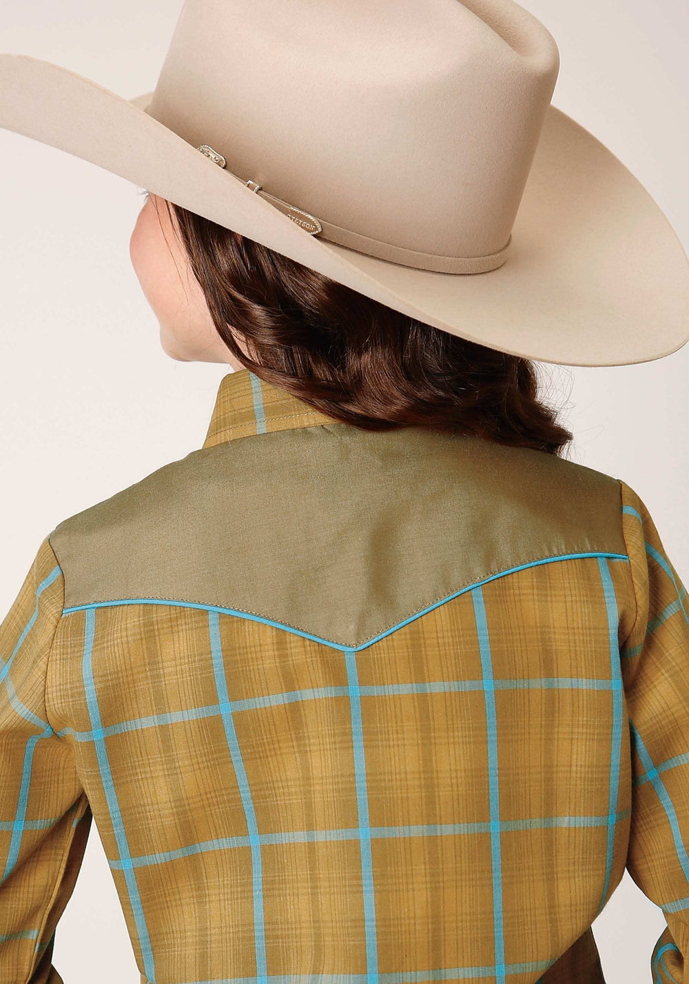 Roper Girls Long Sleeve Snap Butterscotch Turquoise Plaid Western Shirt - Roper - Flyclothing LLC