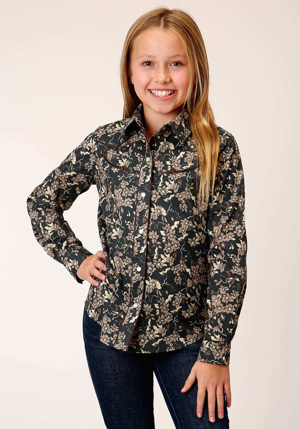 Roper Girls Long Sleeve Snap Vintage Dark Floral Print Western Shirt - Roper - Flyclothing LLC