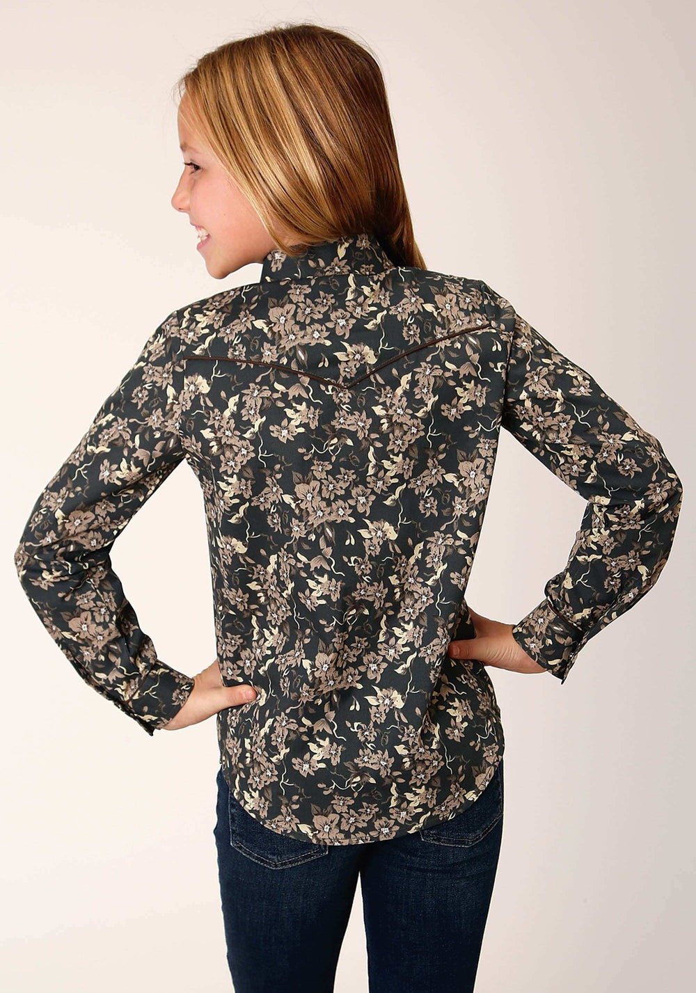 Roper Girls Long Sleeve Snap Vintage Dark Floral Print Western Shirt - Roper - Flyclothing LLC