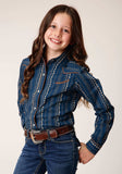 Roper Girls Long Sleeve Snap Navy Khaki Floral Wallpaper Print Western Shirt - Roper - Flyclothing LLC