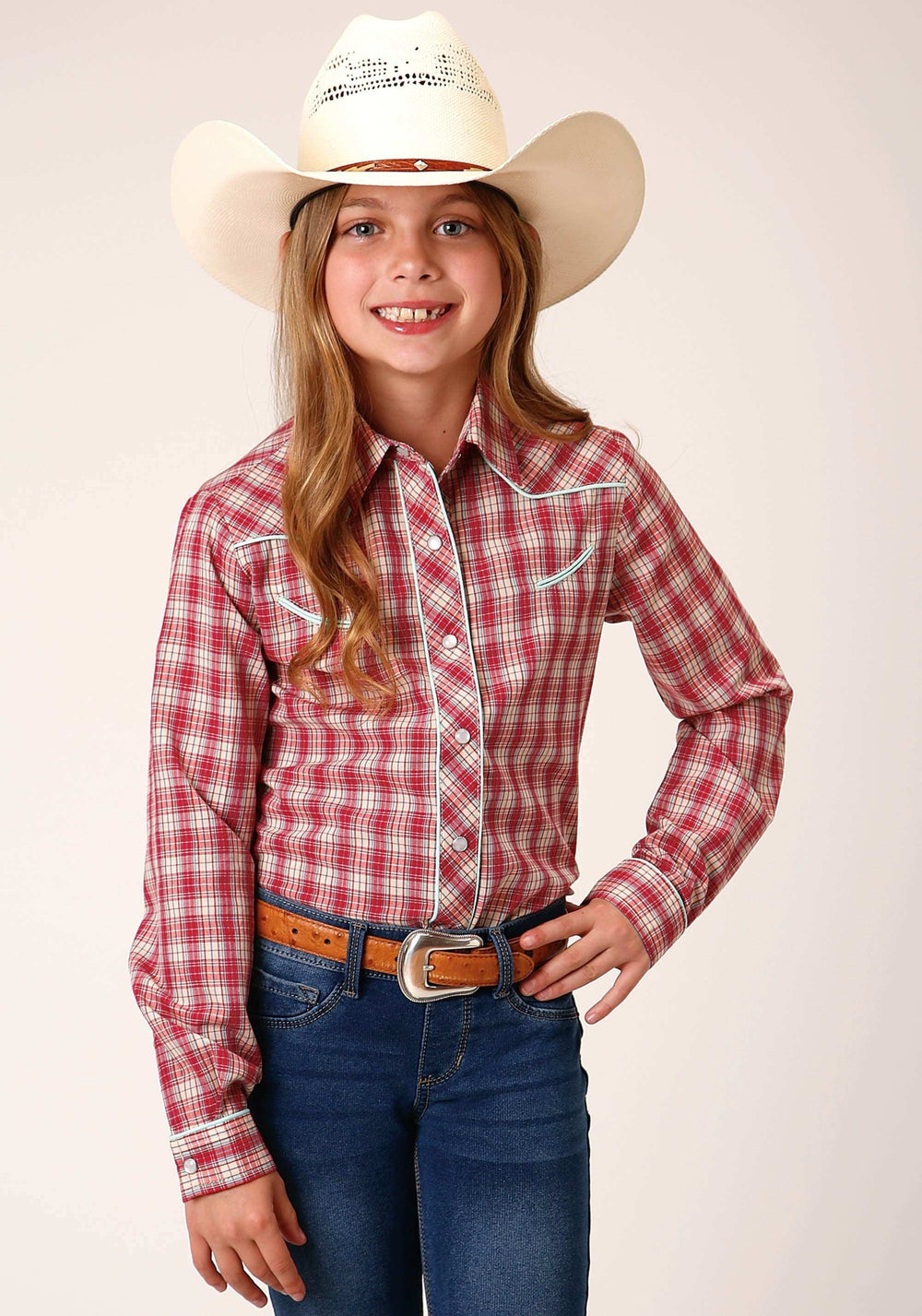 Roper Girls Long Sleeve Snap Red And Multi Small Scale Plaid Western Shirt - Roper - Flyclothing LLC