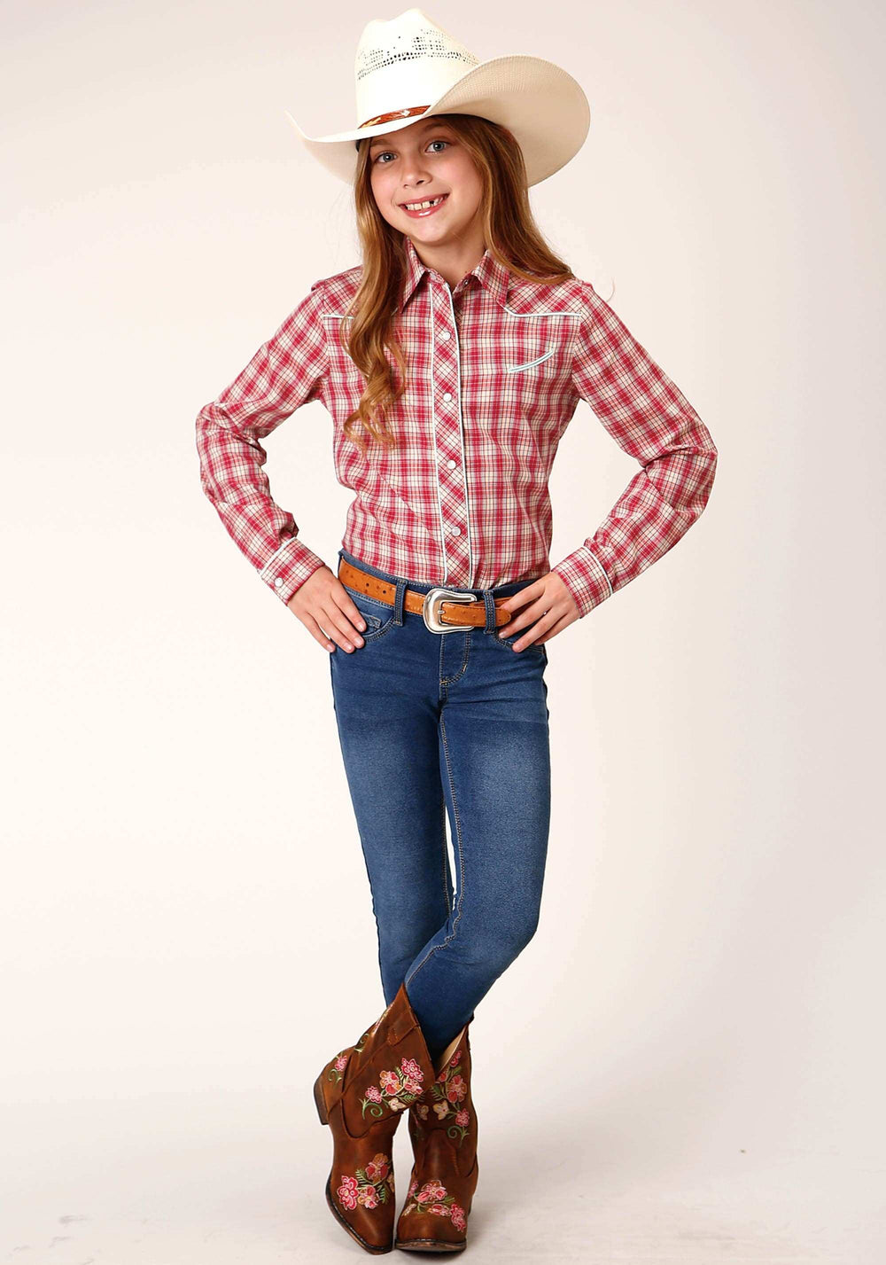 Roper Girls Long Sleeve Snap Red And Multi Small Scale Plaid Western Shirt - Roper - Flyclothing LLC