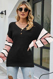 Color Block V-Neck Dropped Shoulder Sweater - Trendsi - Flyclothing LLC