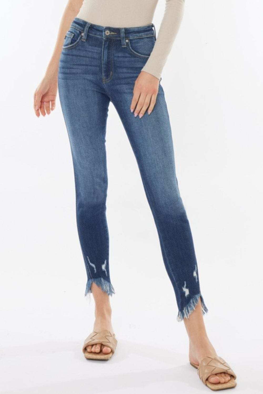 Kancan Raw Hem High Waist Cropped Jeans - Trendsi - Flyclothing LLC
