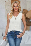 Eyelet Decorative Button V-Neck Tank - Trendsi - Flyclothing LLC