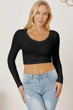 Round Neck Long Sleeve Cropped T-Shirt - Trendsi - Flyclothing LLC