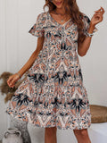 Printed V-Neck Tiered Dress - Trendsi - Flyclothing LLC